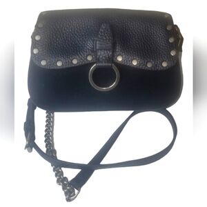 Rebecca Minkoff Pebbled Leather Suede Keith Small Saddle Black Crossbody Bag